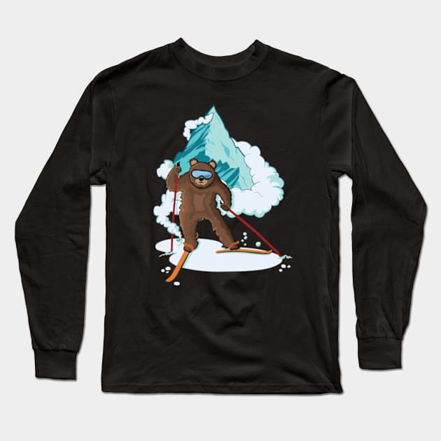 Cool Skiing Grizzly Bear Long Sleeve T-Shirt by AlyMerchandise